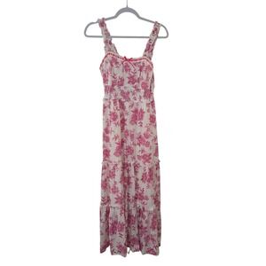 Inspired Hearts Pink Floral Midi Dress Tiered Smocked Cottagecore Large